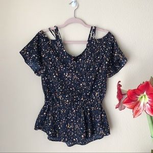 Sofia Vergara Cold Shoulder Peplum Blouse Top